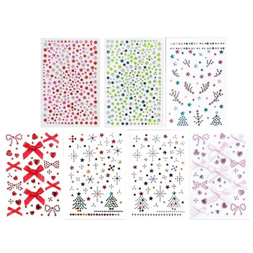 Weihnachts-Strass-Gesichtsaufkleber, Weihnachts-Gesichts-Edelstein-Aufkleber - 7 Blatt glitzernde Festival-Aufkleber,Schleife-Strass-Aufkleber-Set, Weihnachtsbaum-Gesicht, Edelsteine ​​für die Weihnac von Generisch