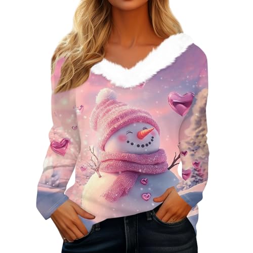 Weihnachts Tshirt, Glitzer Lang Festlich Weihnachtsoutfit Weihnachtsshirt Damen, Ugly Kuschel Pullover Damen Weihnachten Christmas Sweatshirt Blitzangebote des Tages, Rosa 3XL Weihnachts Tshirt, Glitzer Lang Festlich Weihnachtsoutfit Weihnachtsshirt Damen, Ugly Kuschel Pullover Damen Weihnachten Christmas Sweatshirt Blitzangebote des Tages, Rosa 3XL von Generisch