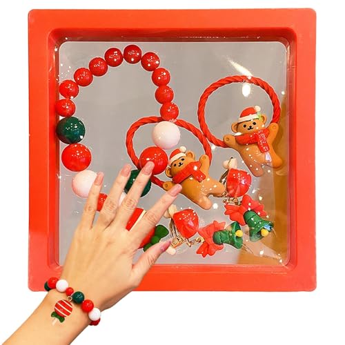 Weihnachtsarmband, Kinder Cartoon Armband Stirnband Ohrclips Set, Party Supplies Weihnachten Ohrclips Haargummis Armband Set für Mädchen, Refer to description, Legierung und Harz, Unisex von Generisch