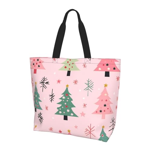Weihnachtsbaum Schnee Tote Bag Damen Schulterhandtaschen Cartoon Einkaufstaschen Wasserabweisend Große Handtasche mit Innentasche für Arbeit Reise Schule von Generisch