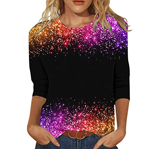 Weihnachtsbluse Damen, Pailletten Oberteile Damen 3/4-Ärmel Glitzer Shirt Damen Elegant Silvester Outfit Elegant Festliche Kleidung Große Größen Glitzer Rotes Blusen Casual Langarm Tunika von Generisch