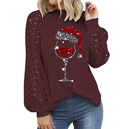 Weihnachtsbluse Damen Weihnachtspullover Spitze Hohl Oberteile Lustig Weinglas Muster T-Shirt Langarm Weihnachtsshirt Rundhals Pullover Große Größe Pulli Tops Merry Christmas Langarmshirt Streetwear Weihnachtsbluse Damen Weihnachtspullover Spitze Hohl Oberteile Lustig Weinglas Muster T-Shirt Langarm Weihnachtsshirt Rundhals Pullover Große Größe Pulli Tops Merry Christmas Langarmshirt Streetwear von Generisch