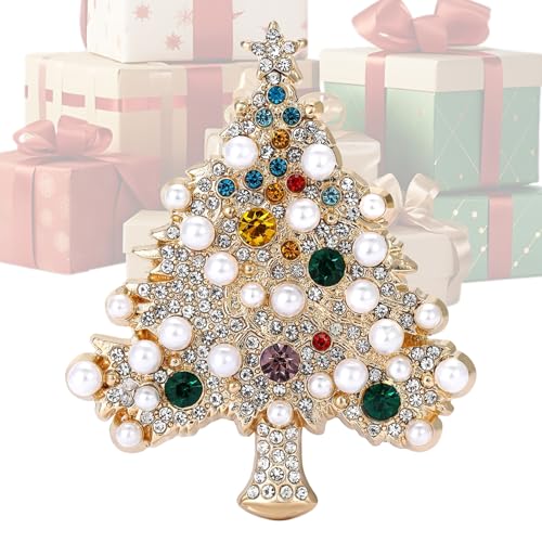 Weihnachtsbrosche - Strass Perlen Weihnachtsbaum Brosche,Festliche Damen Schmuck Geschenk - Schal Mantel Bluse Hut Anzug Party Geschenk von Generisch