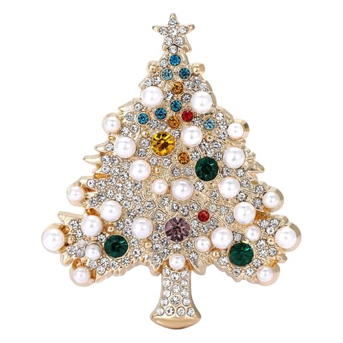 Weihnachtsbrosche | Vintage Strassstein Perle Weihnachtsbaum Brosche - Damen Schmuck Accessoires Für Mutter Geliebte,Schal Mantel Bluse Hut Anzug Party Geschenk von Generisch