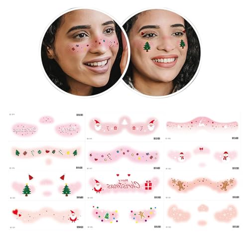 Weihnachtsgesichter Aufkleber für Frauen, Weihnachtsaufkleber, 12 Weihnachtsaufkleber für süße Frauengesichter - Weihnachtsgeschenke Kunstzubehör Liebesherz Schneeflocke Elch für f von Generisch
