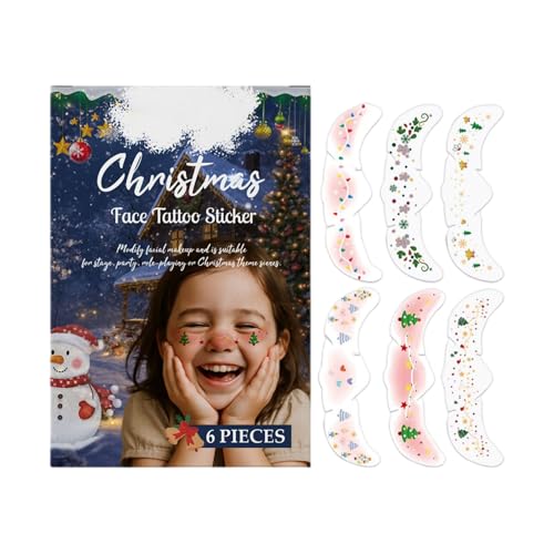 Weihnachtsglitter Temporärer Aufkleber, 6 Teile, einfache Anwendung, Make -up -Patches, Fake -Sprockles Temporäres -Aufkleber, vielseitige Faux -Sommersprossen, für Gesicht und Körper von Generisch