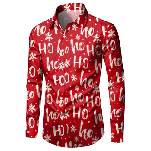 Weihnachtshemd Herren, Weihnachtshemd Herren Lustig 3D Druck Weihnachten Funky Hemd Freizeithemd Langarm Slim Fit Button Up Weihnachts Shirt Männer Christmas Festival Party Hemden Hawaiihemd von Generisch