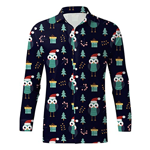 Weihnachtshemd Herren, Weihnachtshemd Herren Lustig 3D Druck Weihnachten Funky Hemd Freizeithemd Langarm Slim Fit Button Up Weihnachts Shirt Männer Christmas Festival Party Hemden Hawaiihemd von Generisch