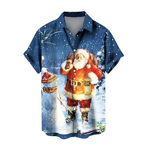 Weihnachtshemd Herren, Weihnachtshemd Herren Lustig 3D Druck Weihnachten Funky Hemd Tshirt Kurzarm Weihnachts Shirt Freizeithemd Männer Christmas Festival Party Hemden Hawaiihemd von Generisch
