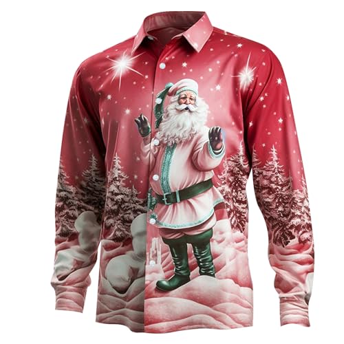 Weihnachtshemd Herren, Weihnachtshemd Herren Lustig 3D Druck Weihnachts Shirt Hemd Weihnachtsmann Festival Funky Freizeithemd Langarm Slim Fit Button Up Weihnachten Hemden Hawaiihemd Langarmhemd von Generisch