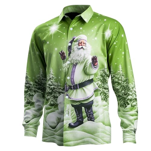Weihnachtshemd Herren, Weihnachtshemd Herren Lustig 3D Druck Weihnachts Shirt Hemd Weihnachtsmann Festival Funky Freizeithemd Langarm Slim Fit Button Up Weihnachten Hemden Hawaiihemd Langarmhemd von Generisch