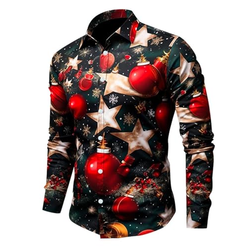 Weihnachtshemd Herren, Weihnachtshemd Herren Lustig 3D Druck Weihnachts Shirt Hemd Weihnachtsmann Festival Funky Freizeithemd Langarm Slim Fit Button Up Weihnachten Hemden Hawaiihemd Langarmhemd von Generisch