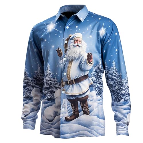 Weihnachtshemd Herren, Weihnachtshemd Herren Lustig 3D Druck Weihnachts Shirt Hemd Weihnachtsmann Festival Funky Freizeithemd Langarm Slim Fit Button Up Weihnachten Hemden Hawaiihemd Langarmhemd von Generisch