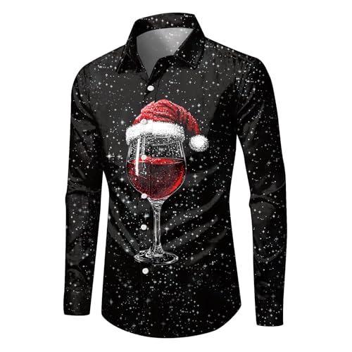 Weihnachtshemd Herren Hemd Weihnachten Lustig Funky Hemden Weihnachtenhässliche Langarm Button Up Funky Klassisch Regular Fit Freizeithemd Weihnachtskostüm Top Weihnachtshemd Herren 4XL von Generisch