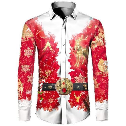 Weihnachtshemd Herren Langarm Weihnachten 3D Bedruckte Hemd Lustige Weihnachtsmann Kostüm Freizeithemd Männer Weihnachtsshirt Slim Fit Weihnachts-Shirt Hawaiihemd Xmas Hemden Christmas Langarmhemd von Generisch