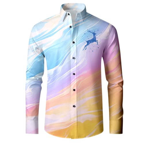 Weihnachtshemd für Herren/Winter lange Manschettenknöpfe komplett bedruckt festlicher Stil perfekte Gemütlichkeit (Blue, XXL) von Generisch