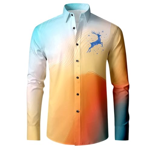 Weihnachtshemd für Herren/Winter lange Manschettenknöpfe komplett bedruckt festlicher Stil perfekte Gemütlichkeit (Dark Blue, S) von Generisch