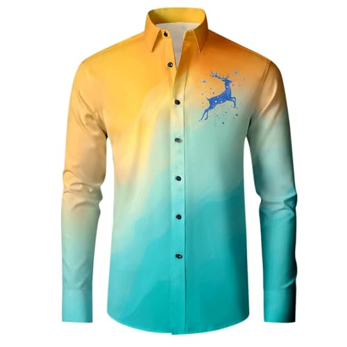 Weihnachtshemd für Herren/Winter lange Manschettenknöpfe komplett bedruckt festlicher Stil perfekte Gemütlichkeit (Light Blue, XXL) von Generisch
