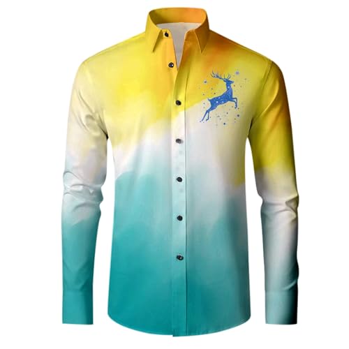 Weihnachtshemd für Herren/Winter lange Manschettenknöpfe komplett bedruckt festlicher Stil perfekte Gemütlichkeit (Sky Blue, XXXXL) von Generisch