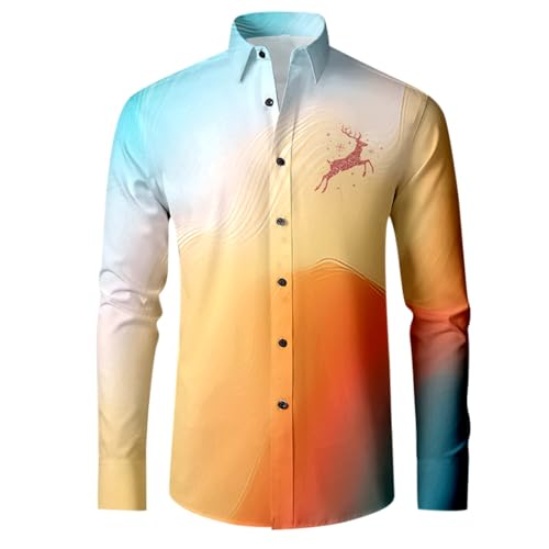 Weihnachtshemd für Herren lange Manschettenknöpfe bedruckt festliche Atmosphäre ideal für Winter (Dark Blue, XXXL) von Generisch