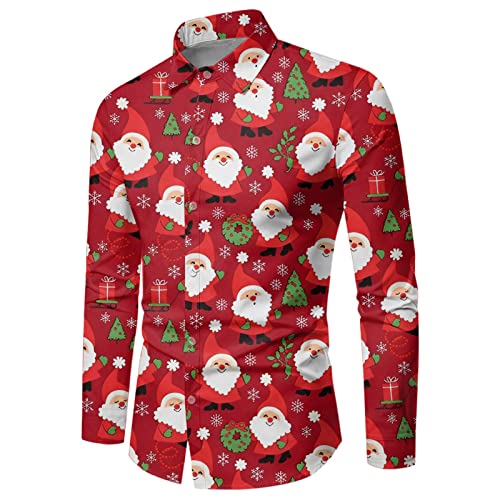 Weihnachtshemden Herren Langarm Bügelfrei Lang Winter Freizeithemden Herrenhemd Lustig Baumwolle Weihnachtsmotiven 4XL Weihnachten Hemd Hemden Große Größen Regular Fit Winterhemden Weihnachtshemd von Generisch