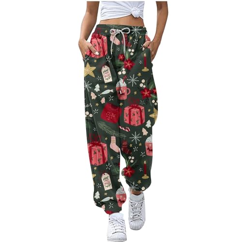 Weihnachtshose Damen Baggy Weihnachts Jogginghose High Waist Weihnachten Hose mit Taschen Frauen Christmas Bedruck Sporthose Lose Casual Sweatpants Lang Gerades Freizeithose mit Gummibund von Generisch
