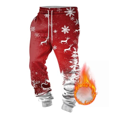 Weihnachtshose Herren,Jogginghose Weihnachts Kostüm Hose Weihnachtshose für Herren Lang Sweat Pants Regular Fit Relaxing Hose Gefüttert Fleece Elastischer Taille Weites Bein Haushose Xmas Freizeithose von Generisch