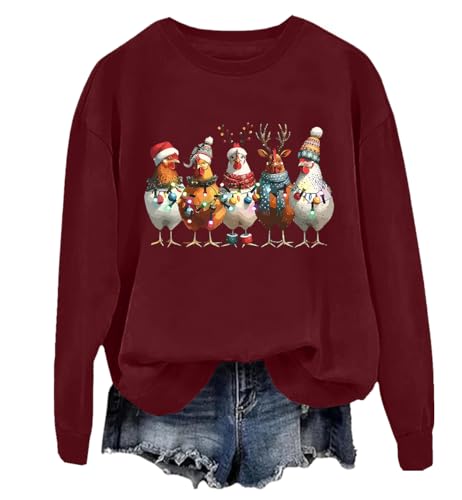 Weihnachtshühner-Sweatshirt, Huhn-Weihnachtspullover, niedliche Weihnachts-Huhn-Sweatshirts für Damen, claret, S Weihnachtshühner-Sweatshirt, Huhn-Weihnachtspullover, niedliche Weihnachts-Huhn-Sweatshirts für Damen, claret, S von Generisch