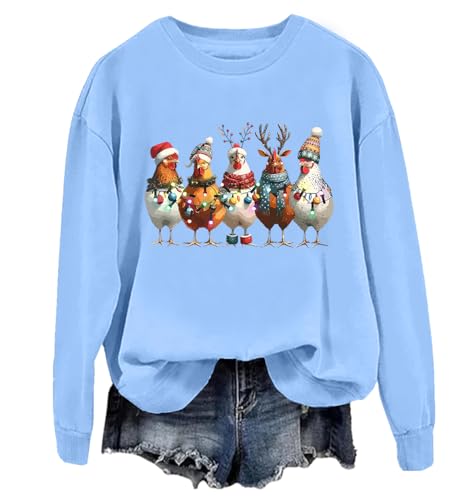 Weihnachtshühner-Sweatshirt, Huhn-Weihnachtspullover, niedliche Weihnachts-Huhn-Sweatshirts für Damen, himmelblau, L Weihnachtshühner-Sweatshirt, Huhn-Weihnachtspullover, niedliche Weihnachts-Huhn-Sweatshirts für Damen, himmelblau, L von Generisch