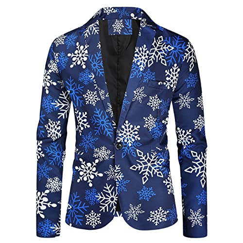Weihnachtsjacke Herren Modern Weihnachten Sakko Herren Bedruckte Langarm Sportlich Freizeit Sakko Anzugjacke Xmas Kostüm Slim Fit Lässiger Urlaubsblazer Festliches Outfit Weihnachtsanzug M2024 von Generisch