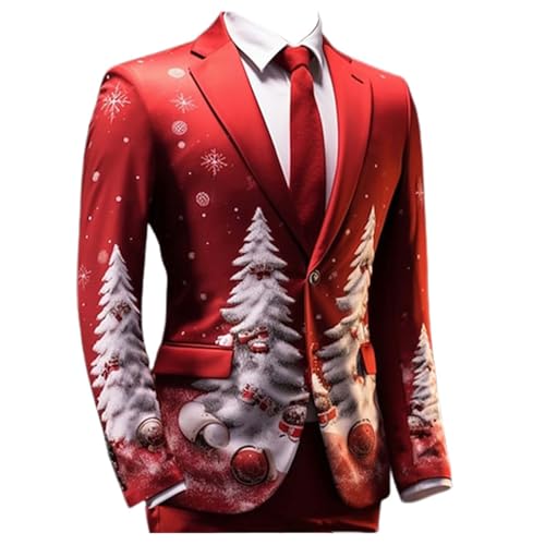 Weihnachtsjacke Herren Weihnachts Sakko Weihnachtsmotiv Suits Jacket Freizeit Business Anzugjacke Weihnachtsanzug Sportlich Festliche Outfit Weihnachtskleidung Weihnachtsfeier Party Blazer Anzugmantel von Generisch