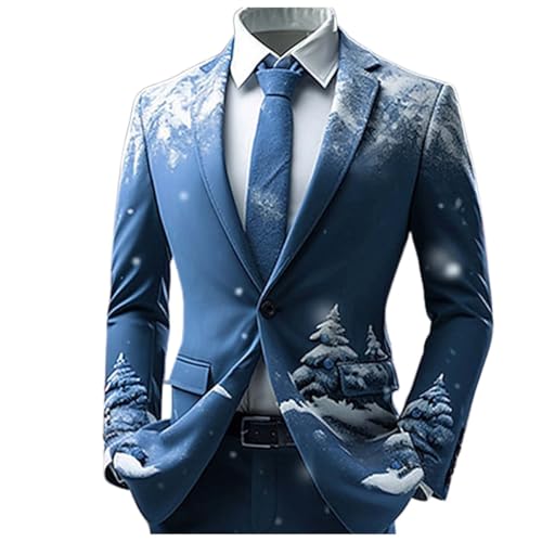 Weihnachtsjacke Herren Weihnachts Sakko Weihnachtsmotiv Suits Jacket Freizeit Business Anzugjacke Weihnachtsanzug Sportlich Festliche Outfit Weihnachtskleidung Weihnachtsfeier Party Blazer Anzugmantel von Generisch
