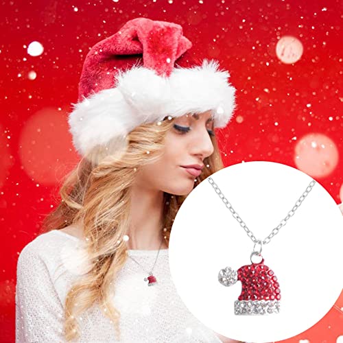 Weihnachtskette Damen Halskette Mode Legierung Weihnachtskappe Weihnachtshalskette Set Bohrer für Frauen Weihnachten Ohrringe (Silver, One Size) von Generisch