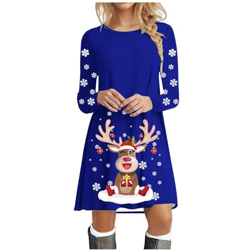 Weihnachtskleid Damen Langarm Pullover Kleid Autumn Winter Rundhals Minikleid Rentier Druck Weihnachten Kleider Elegant Weihnachtsfeier Blusenkleid Oberteile Weihnachtskostüm Kleid Weihnachten Damen von Generisch