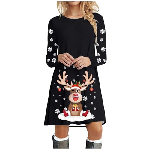 Weihnachtskleid Damen Langarm Pullover Kleid Autumn Winter Rundhals Minikleid Rentier Druck Weihnachten Kleider Elegant Weihnachtsfeier Blusenkleid Oberteile Weihnachtskostüm Kleid Weihnachten Damen von Generisch