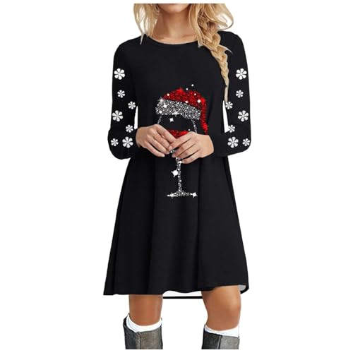 Weihnachtskleid Damen Langarm Pullover Kleid Autumn Winter Rundhals Minikleid Rentier Druck Weihnachten Kleider Elegant Weihnachtsfeier Blusenkleid Oberteile Weihnachtskostüm Kleid Weihnachten Damen von Generisch