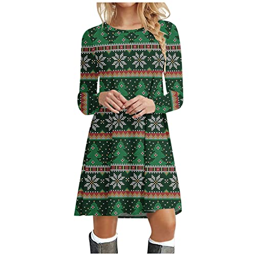 Weihnachtskleid Damen Langarm Pullover Kleid Winter Rundhals Minikleid Rentier Druck Weihnachten Kleider Elegant Oberteile Abendkleider Partykleider für Frauen Cocktailkleid von Generisch