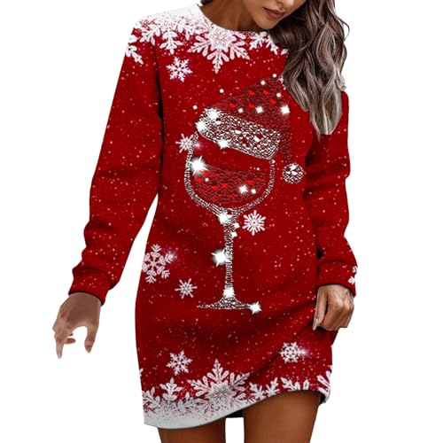 Weihnachtskleid Damen Langarm Pullover Kleid Winter Rundhals Minikleid Rentier Druck Weihnachten Kleider Elegant Oberteile Partykleid Weihnachts Weihnachtliche Kleidung Damen 2024 von Generisch