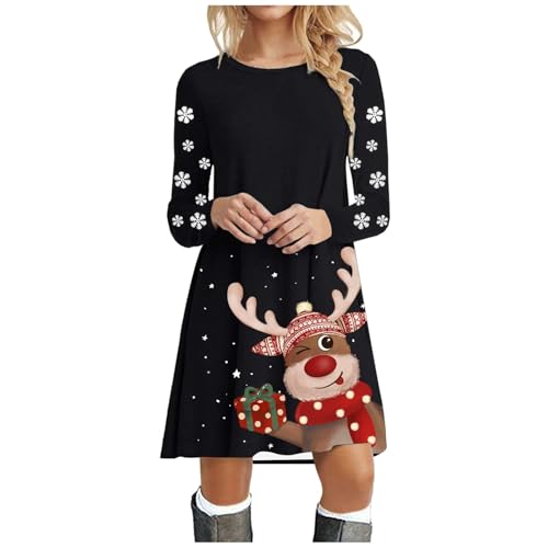 Weihnachtskleid Damen Langarm Pullover Kleid Winter Rundhals Minikleid Rentier Druck Weihnachten Kleider Elegant Oberteile Weihnachtspullover Lustig Kleid von Generisch