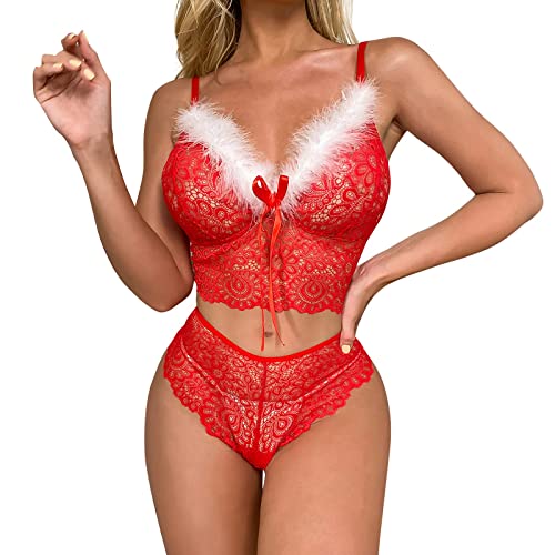 Weihnachtskleid Damen - Strapse Frauen Mollig Nachtwäsche Dessous Damen Sexy Unterwäsche Christmas Babydoll Mollige Unterwäsche Reizwäsche Erotisch Weihnachten Damen Dessous Outfit von Generisch