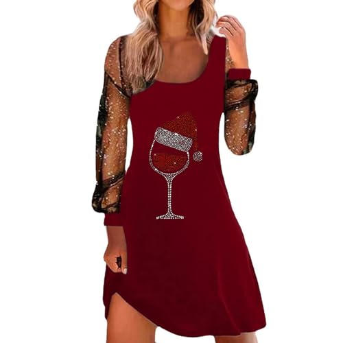 Weihnachtskleid Damen Weihnachten Rot Weinglas Druck Minikleid Sexy Mesh Partykleid Lose Rundhals Langarm Kleider Christmas Festkleid Langarm Partykleid Pailletten Glitzer Abschlussballkleid Weihnachtskleid Damen Weihnachten Rot Weinglas Druck Minikleid Sexy Mesh Partykleid Lose Rundhals Langarm Kleider Christmas Festkleid Langarm Partykleid Pailletten Glitzer Abschlussballkleid von Generisch