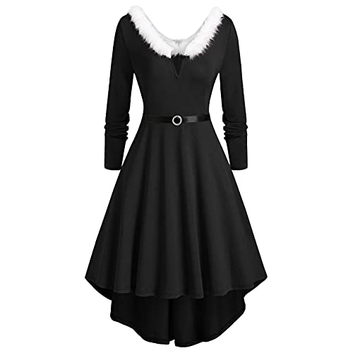 Weihnachtskleid Weihnachten Party Kleider Damen Weihnachtsmann Kostüm Samt A Linien Kleid Miss Santa Claus Kostüm Langarm Weihnachtskleider Weihnachtsfrau Midi Kleid Tunika-Kleid Weihnachts Hochzeit von Generisch