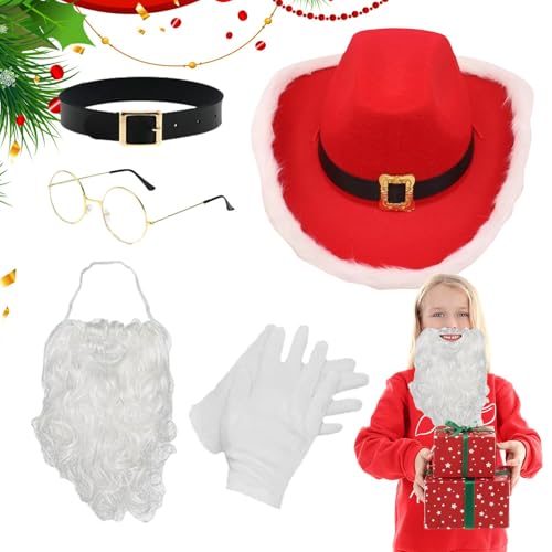 Weihnachtsmann-Bart, Weihnachtsmann-Cowboyhut, Roter Cowboyhut, 5X Weihnachtskostüm-Zubehör, Weihnachtskostüm, Weihnachtsmann-Kostüm für Kinder, Weihnachtsveranstaltung Weihnachtsmann-Bart, Weihnachtsmann-Cowboyhut, Roter Cowboyhut, 5X Weihnachtskostüm-Zubehör, Weihnachtskostüm, Weihnachtsmann-Kostüm für Kinder, Weihnachtsveranstaltung von Generisch
