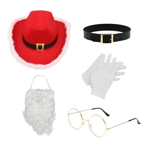 Weihnachtsmann-Bart, Weihnachtsmann-Cowboyhut - Roter Cowboyhut | Weihnachtsmann-Bart-Perücke, 5 x Weihnachtskostüm, Weihnachtsmann-Kostüm für Kinder, bequem für die festliche Jahreszeit Weihnachtsmann-Bart, Weihnachtsmann-Cowboyhut - Roter Cowboyhut | Weihnachtsmann-Bart-Perücke, 5 x Weihnachtskostüm, Weihnachtsmann-Kostüm für Kinder, bequem für die festliche Jahreszeit von Generisch