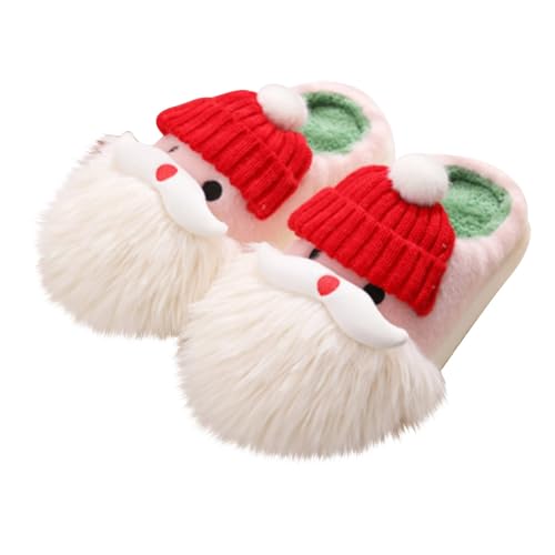 Weihnachtsmann-Hausschuhe für Damen, Weihnachtsschuhe, festlicher Weihnachtsmann-Hausschuh mit Fell-Fleece-Futter, warm, gemütlich, für den Winter, warm, Schlafzimmer, Slipper, rot, 36 2/3 EU von Generisch
