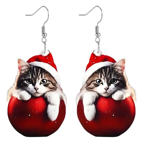 Weihnachtsohrringe Damen - Acryl Weihnachten Flache Nette Ohrringe Mode Weihnachten Hut Ohrringe Für Männer Einzeln (5-Red, One Size) von Generisch