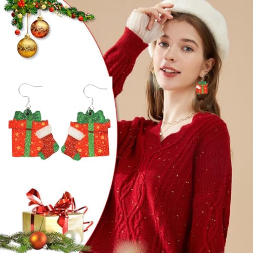 Weihnachtsohrringe Damen und Anhänger für festliche Weihnachtsohrringe Ohrringe Weihnachten Damen Weihnachts (A, 6X3cm) von Generisch