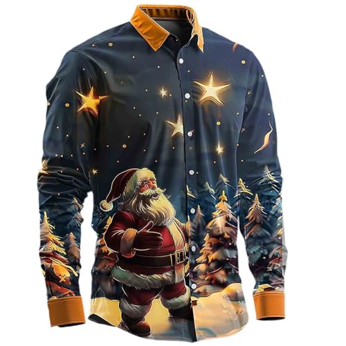 Weihnachtspulli,Weihnachtshemd Herren Ugly 3D Lustig Christmas Print Hemden Weihnachten Hässliche Langarm Button Up Funky Klassisch Regular Fit Freizeithemd Weihnachtskostüm Top Motive von Generisch