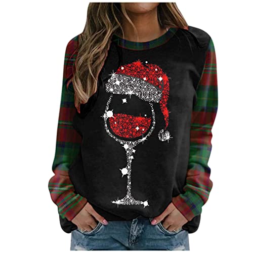 Weihnachtspulli Lustig Damen Langarm Rudolph Rentier Elfe Weihnachtspullover Langarmshirt Teenager Mädchen Weihnachts Jumper Xmas Pullis Shirt Weihnachtsmann Christmas Sweatshirt (B001-Wine, XXL) von Generisch