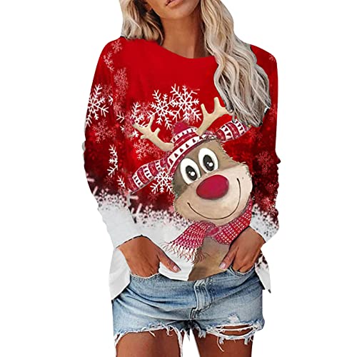 Weihnachtspulli Lustig Damen Langarm Rudolph Rentier Elfe Weihnachtspullover Langarmshirt Teenager Mädchen Weihnachts Jumper Xmas Pullis Shirt Weihnachtsmann Christmas Sweatshirt von Generisch